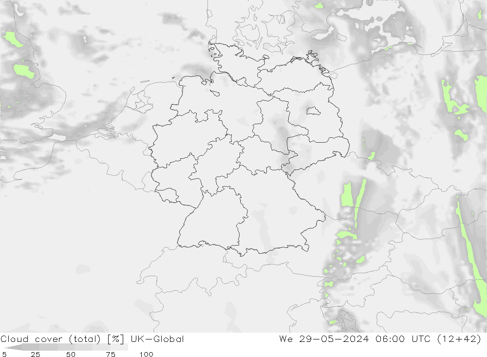 zachmurzenie (suma) UK-Global śro. 29.05.2024 06 UTC