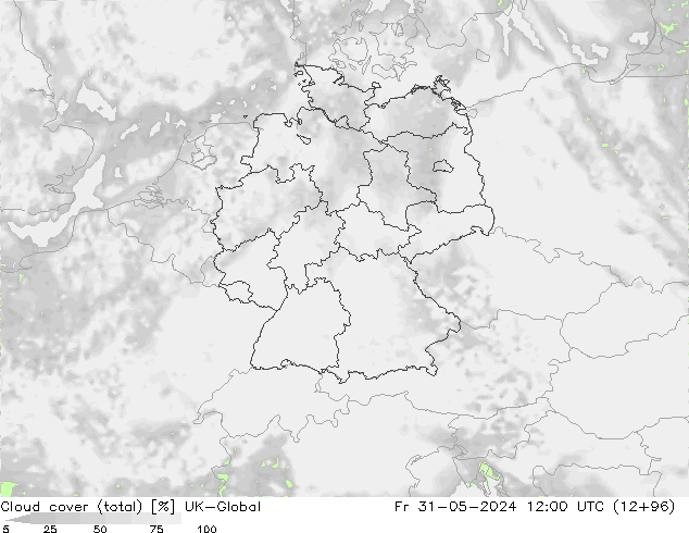 Nubes (total) UK-Global vie 31.05.2024 12 UTC