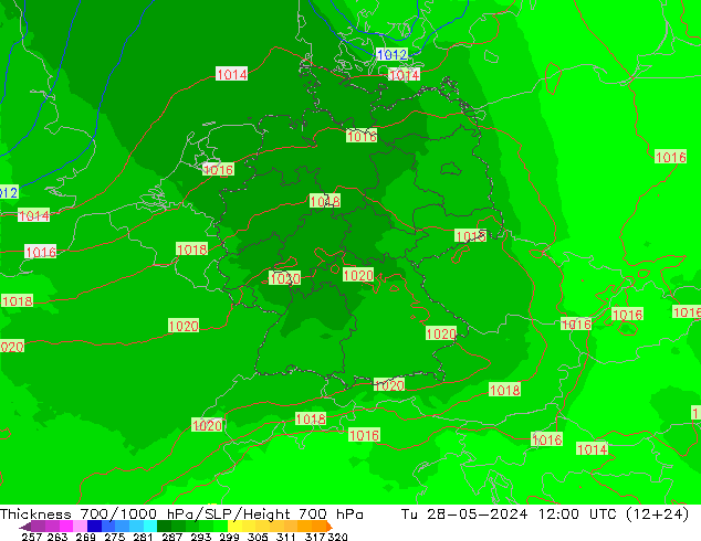 Thck 700-1000 hPa UK-Global wto. 28.05.2024 12 UTC