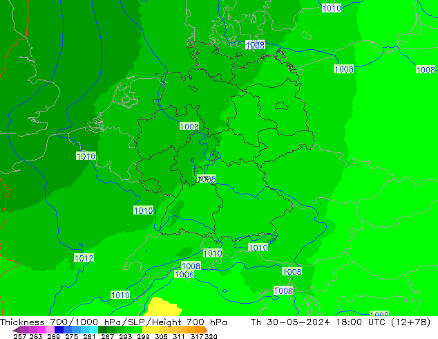 Thck 700-1000 hPa UK-Global  30.05.2024 18 UTC