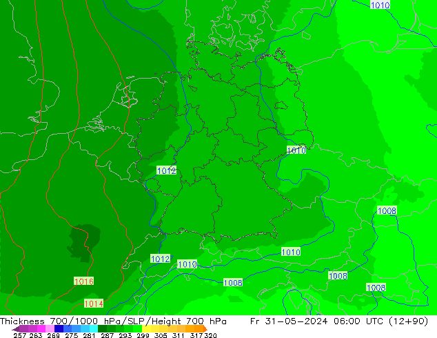 Thck 700-1000 hPa UK-Global ven 31.05.2024 06 UTC