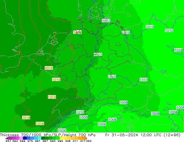 Thck 700-1000 hPa UK-Global ven 31.05.2024 12 UTC