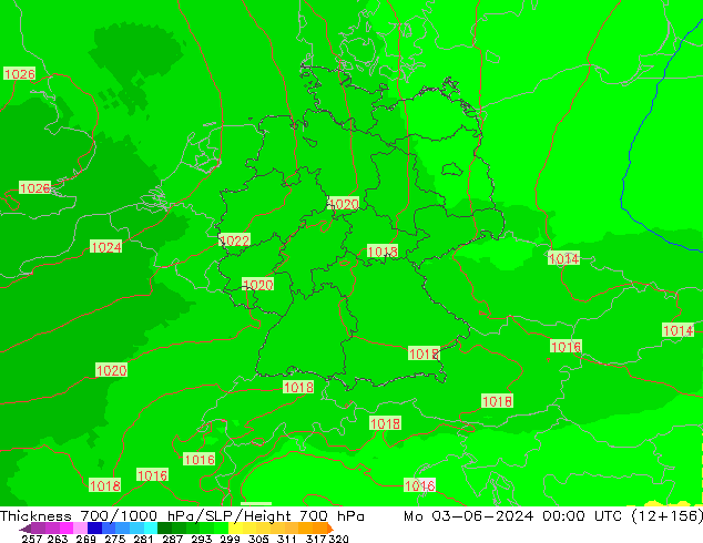 Thck 700-1000 hPa UK-Global lun 03.06.2024 00 UTC