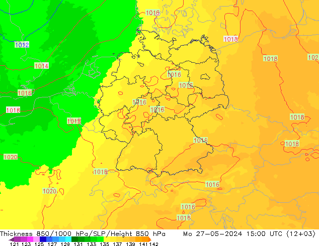 Dikte 850-1000 hPa UK-Global ma 27.05.2024 15 UTC