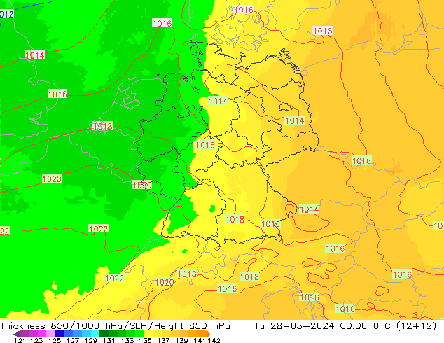 Schichtdicke 850-1000 hPa UK-Global Di 28.05.2024 00 UTC