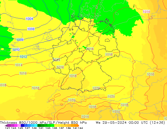 Thck 850-1000 hPa UK-Global mer 29.05.2024 00 UTC