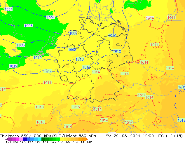 Thck 850-1000 hPa UK-Global mer 29.05.2024 12 UTC