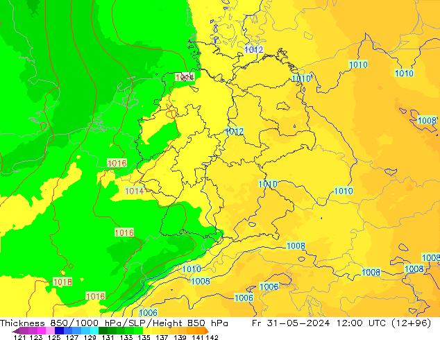 Thck 850-1000 hPa UK-Global Fr 31.05.2024 12 UTC