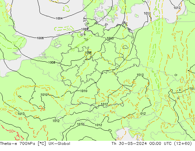 Theta-e 700hPa UK-Global gio 30.05.2024 00 UTC