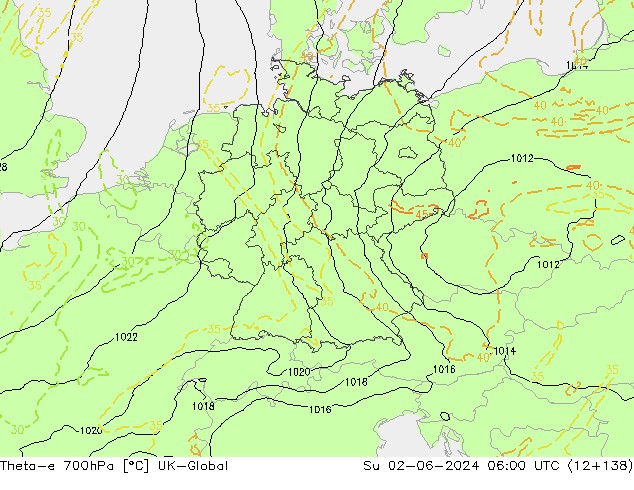 Theta-e 700гПа UK-Global Вс 02.06.2024 06 UTC