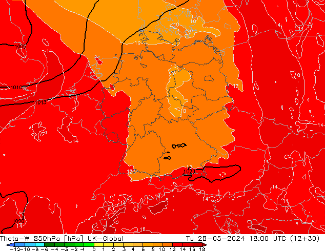 Theta-W 850hPa UK-Global mar 28.05.2024 18 UTC
