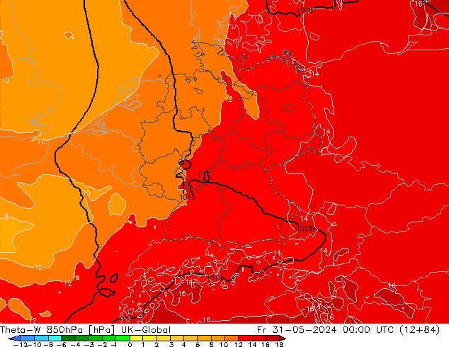 Theta-W 850hPa UK-Global Fr 31.05.2024 00 UTC