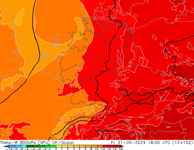 Theta-W 850hPa UK-Global Cu 31.05.2024 18 UTC
