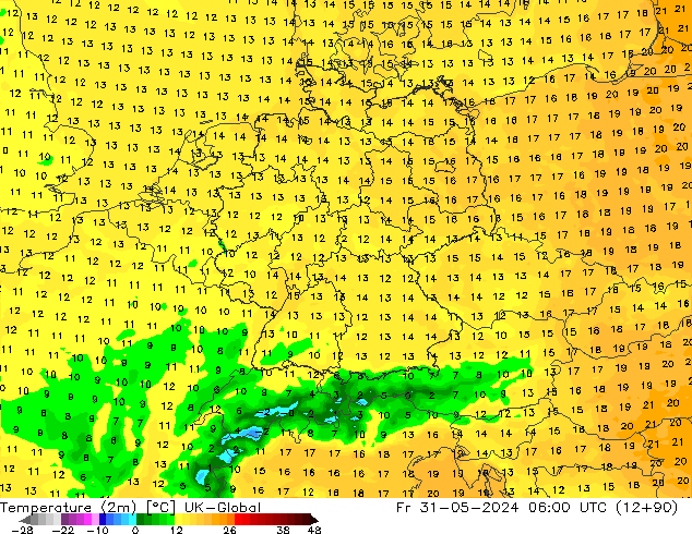 Temperatura (2m) UK-Global Sex 31.05.2024 06 UTC