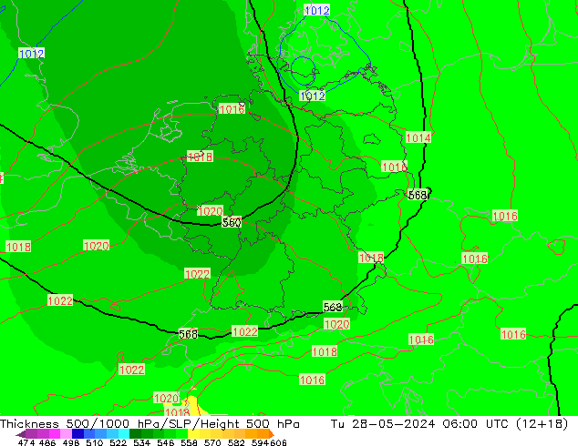 Thck 500-1000hPa UK-Global Út 28.05.2024 06 UTC