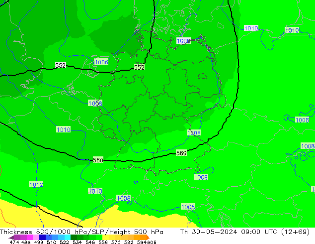 Thck 500-1000hPa UK-Global Qui 30.05.2024 09 UTC