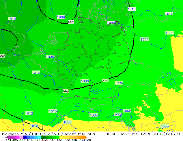 Thck 500-1000hPa UK-Global Th 30.05.2024 12 UTC