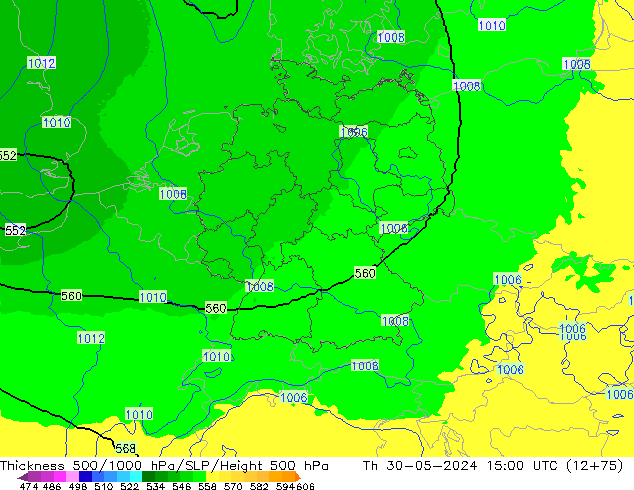 Thck 500-1000гПа UK-Global чт 30.05.2024 15 UTC