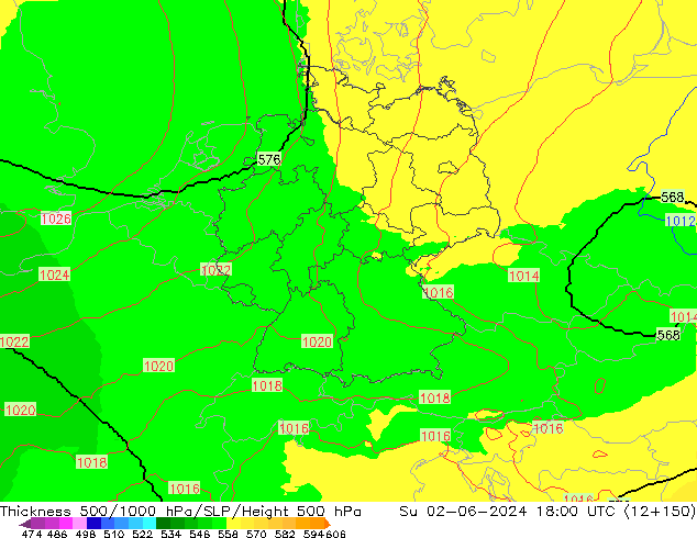 Thck 500-1000hPa UK-Global nie. 02.06.2024 18 UTC