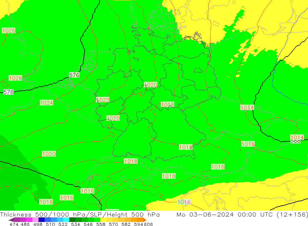 Thck 500-1000гПа UK-Global пн 03.06.2024 00 UTC