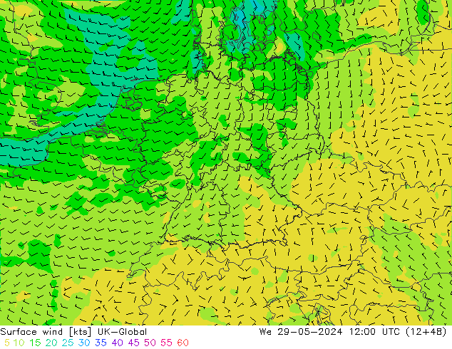 Surface wind UK-Global We 29.05.2024 12 UTC