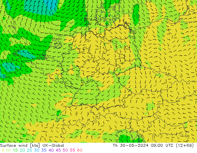 Wind 10 m UK-Global do 30.05.2024 09 UTC