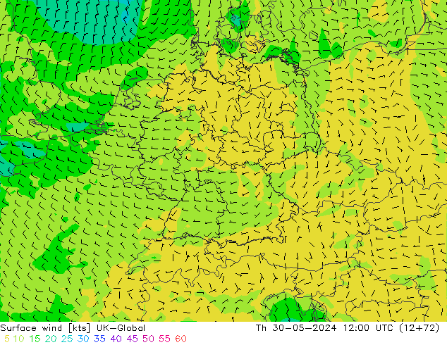 Wind 10 m UK-Global do 30.05.2024 12 UTC