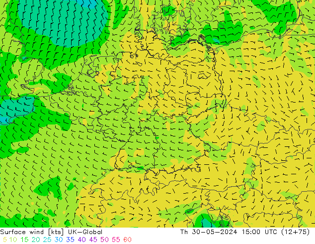 Surface wind UK-Global Čt 30.05.2024 15 UTC