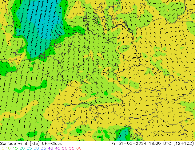 Vento 10 m UK-Global ven 31.05.2024 18 UTC