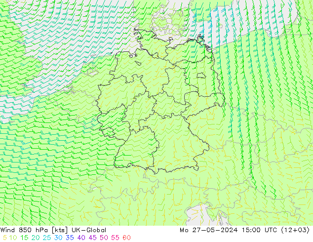 Wind 850 hPa UK-Global ma 27.05.2024 15 UTC