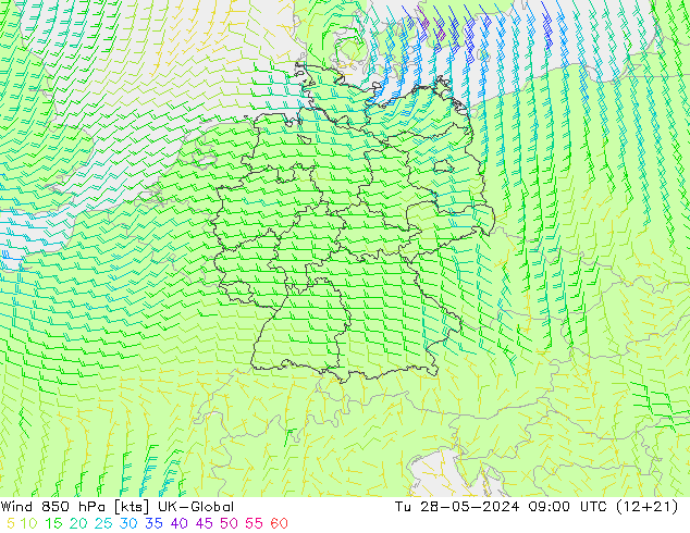 Viento 850 hPa UK-Global mar 28.05.2024 09 UTC