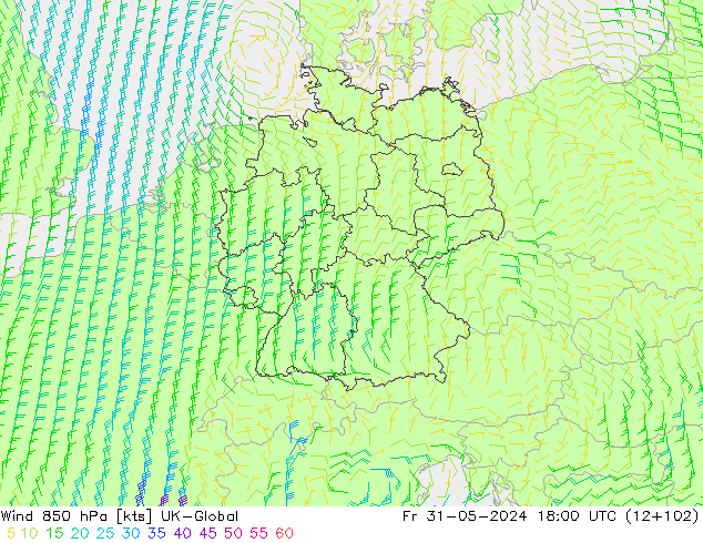 Rüzgar 850 hPa UK-Global Cu 31.05.2024 18 UTC