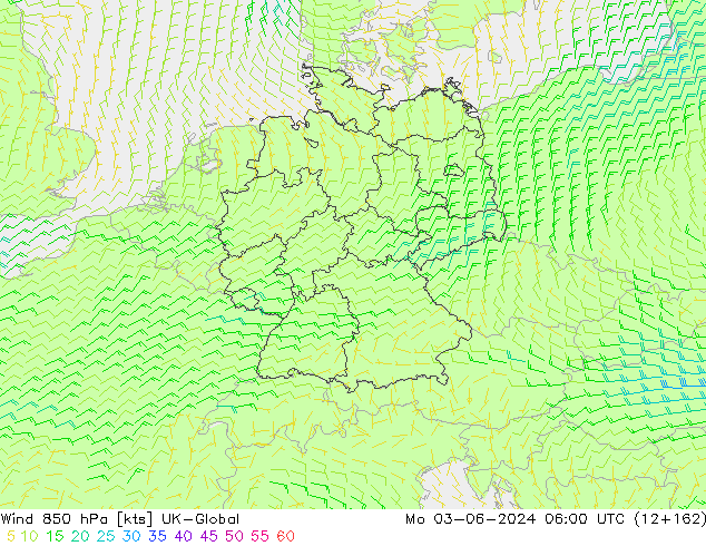 wiatr 850 hPa UK-Global pon. 03.06.2024 06 UTC