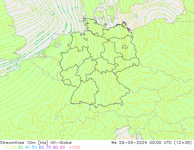 Linha de corrente 10m UK-Global Qua 29.05.2024 00 UTC