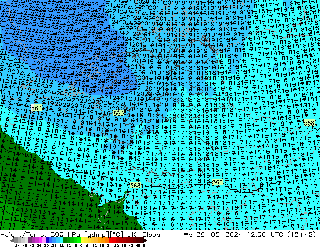 Height/Temp. 500 hPa UK-Global We 29.05.2024 12 UTC