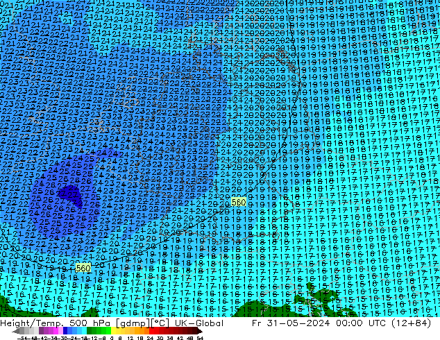 Height/Temp. 500 hPa UK-Global 星期五 31.05.2024 00 UTC