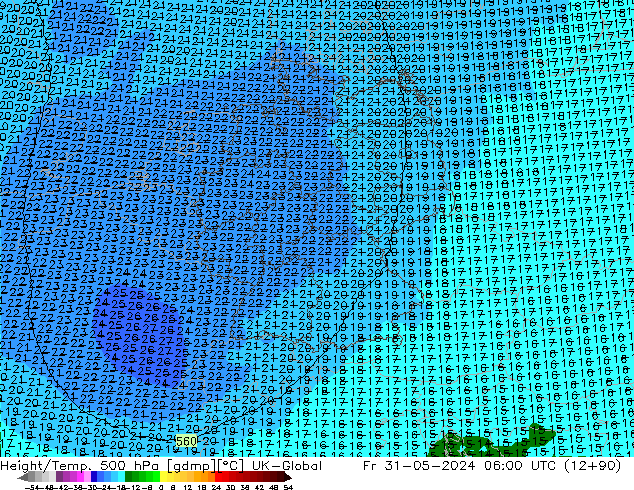 Yükseklik/Sıc. 500 hPa UK-Global Cu 31.05.2024 06 UTC