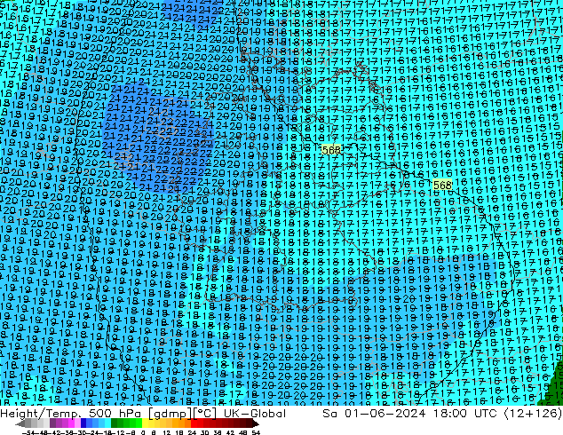 Height/Temp. 500 hPa UK-Global Sa 01.06.2024 18 UTC