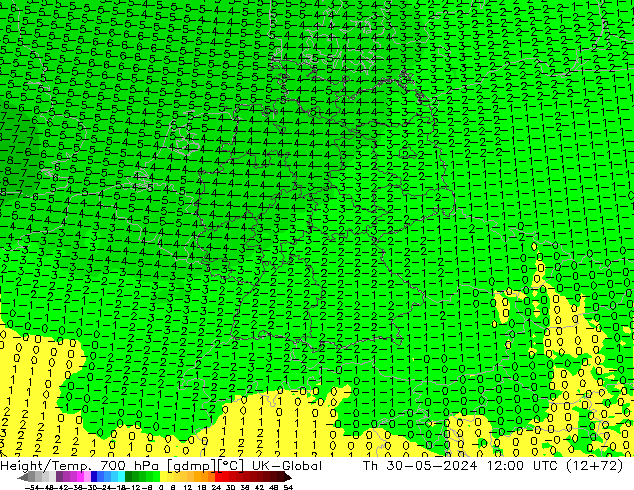 Height/Temp. 700 гПа UK-Global чт 30.05.2024 12 UTC