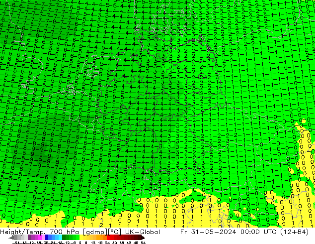 Height/Temp. 700 hPa UK-Global Fr 31.05.2024 00 UTC