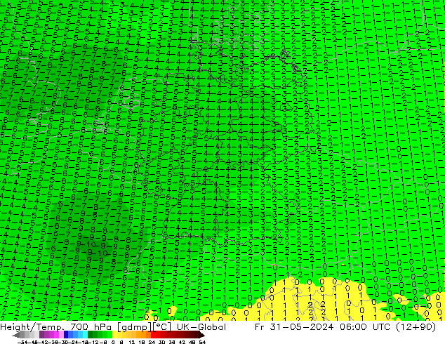 Height/Temp. 700 hPa UK-Global Fr 31.05.2024 06 UTC