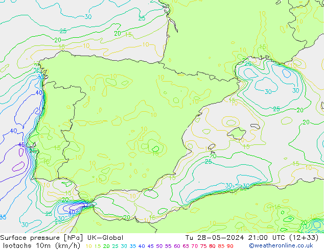 Isotachs (kph) UK-Global mar 28.05.2024 21 UTC