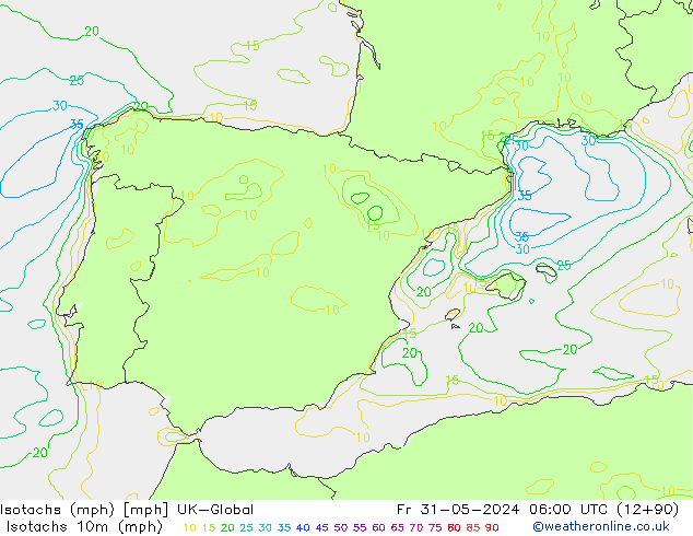 Isotachs (mph) UK-Global Fr 31.05.2024 06 UTC