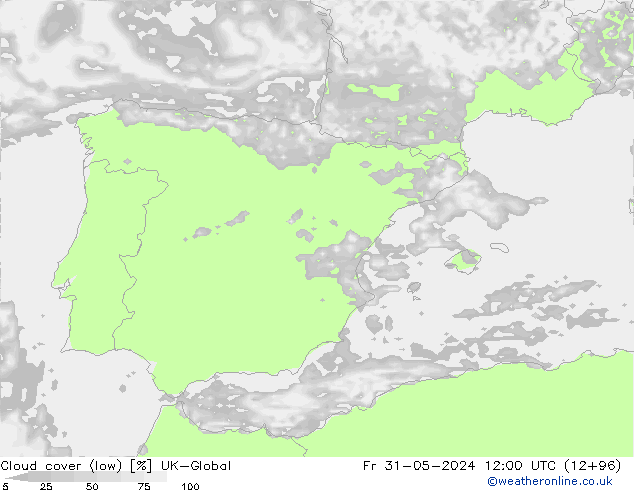 Bewolking (Laag) UK-Global vr 31.05.2024 12 UTC