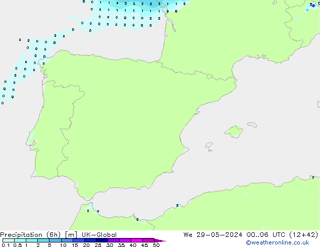 Precipitação (6h) UK-Global Qua 29.05.2024 06 UTC