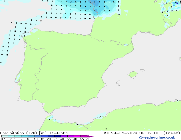 Yağış (12h) UK-Global Çar 29.05.2024 12 UTC