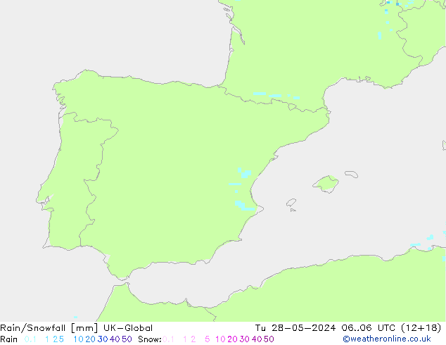 Rain/Snowfall UK-Global Tu 28.05.2024 06 UTC