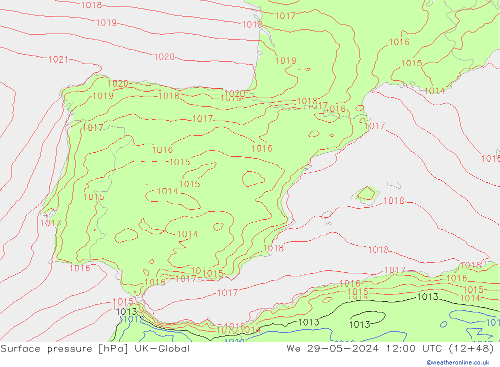 Surface pressure UK-Global We 29.05.2024 12 UTC