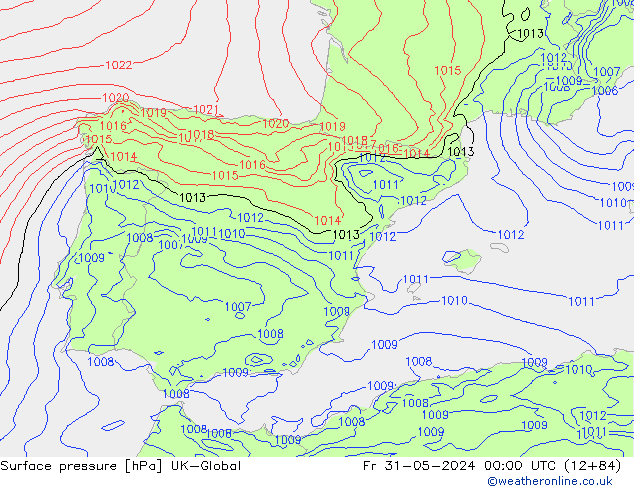 Pressione al suolo UK-Global ven 31.05.2024 00 UTC