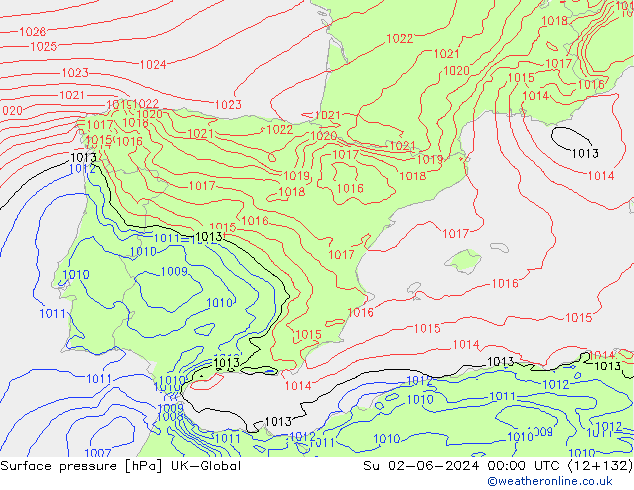 Presión superficial UK-Global dom 02.06.2024 00 UTC